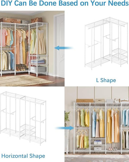 VIPEK V40 Wire Garment Rack Heavy Duty Clothes Racks for Hanging Clothes, Multi-Functional Bedroom Clothing Racks Freestanding Closet Wardrobe Rack, 76" L x 15.7" W x 76.4" H, Max Load 1110lbs, White