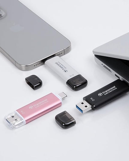 Transcend ESD310 2TB External SSD, Up to 1,050MB/s, Dual USB Drive for iPhone17,16,15, iPad&Mac/Pixel10/Tesla/Steam Deck/ROG Ally/MSI Claw/Android/PS5, 2-in-1 Type C &A, USB 3.2 Gen2 Portable SSD