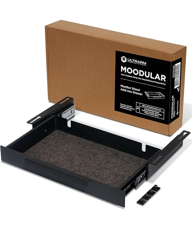 Moodular Add-ons Storage Drawer [Accessory Only - Requires Moodular Wooden Monitor Stand Slide Rails for Use] Black MSA-DR