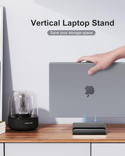 Vertical Laptop Stand, Aluminum Laptop Holder, Adjustable 3-in-1 Design, Compatible with MacBook, MacBook Pro/Air, Dell, HP, Lenovo, Up to 17.3 inches (Black)