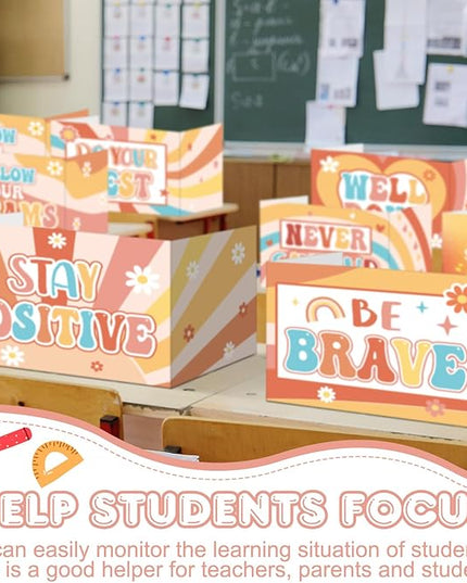 Honoson 24 Pcs Bulk Inspirational Privacy Folders for Students Cardboard Test Privacy Boards Motivational Words Desk Dividers Shield for Classroom School Study Supplies, 6 Styles(Groovy)
