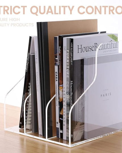 Desk File Organizer, Acrylic Magazine File Holder with 3 Vertical Compartments Rack File Sorter for Office Home Classroom Desk Organization, Clear…