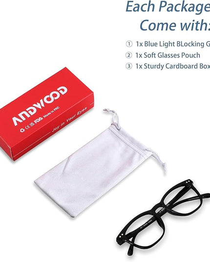 ANDWOOD Blue Light Blocking Glasses Women Men Computer Small Face Clear Bluelight Blocker Eyeglasses Frame