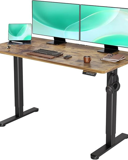 YDN Standing Desk, Electric Adjustable Height Stand up Desk, 55x24 Inches Sit Stand Home Office Desk with Splice Board, Rustic Brown Top