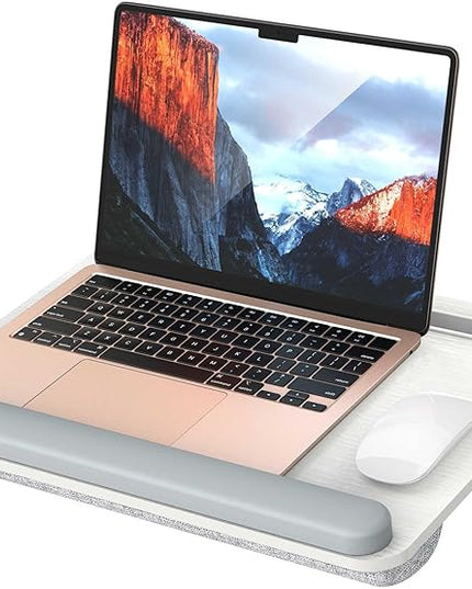 Besign LT08 Laptop Stand, Portable Lap Desk with Pillow Cushion, Fits up to 14 inch Laptop, with Anti-Slip Strip for Desk, Sofa & Bed, White and Gray