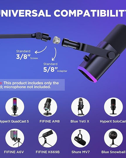 InnoGear Low Profile Mic Arm, 360° Rotatable Microphone Arm Stand Foldable Desk Mic Boom Arm with 3/8" to 5/8" Adapter for Fifine AM8 K669B Blue Yeti HyperX QuadCast SoloCast AT2020 and Other Mics