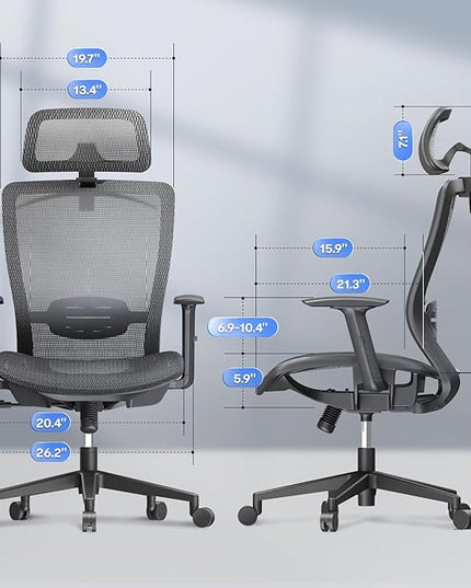 FLEXISPOT OC3 Air Ergonomic Office Chair Mesh Back Swivel Computer Chair Executive Office Desk Chairs with Adjustable Lumbar Support/2D Headrest/Lockable Backrest, Mesh Seat Cushion, Gray