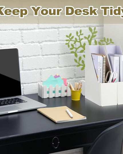 Gueevin Set of 6 Magazine File Holder Stylish Sturdy Cardboard File Boxes Desk Magazine Organizer Rack with Gold Label Holder to Organize Your Desk or Shelves for Home Classroom Office Library(Beige)