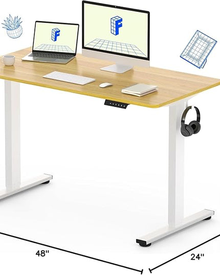 FLEXISPOT EN1 One-Piece Standing Desk, 48"x24" Seamless Desktop Electric Height Adjustable Desk for Home Office, Multi-Monitor Setups & Easy Assembly, Maple