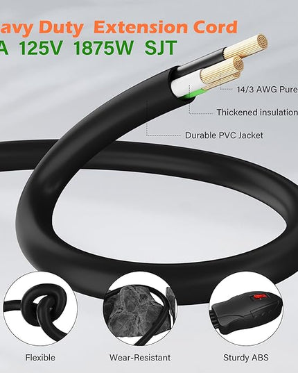 1 to 5 Outlet Power Squid Y Splitter 3 Ft Extension Cord with On/Off Switch, 3 Prong Multiplier Power Strip Surge Protector,Indicator&Resettable,14AWG 15A SJT for Lights Appliances Workshop Garage-ETL