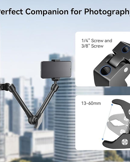EMART 10inch Articulating Magic Arm Camera Mount with Super Clamp, Friction Power Adjustable Camera Mounts & Clamps with Magicarm and Cold Shoe for Photography/Videography/Webcam/Flash Light