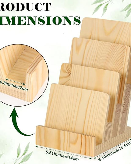 2 Pack 4 Tier Pine Wood Brochure Holder Stand 6 x 9 inch Literature Holder Flyer holder for 5.5 x 8.5 inch 5 x 7 inch Booklets Pamphlets Menus Magazines Multi Purpose Organizer