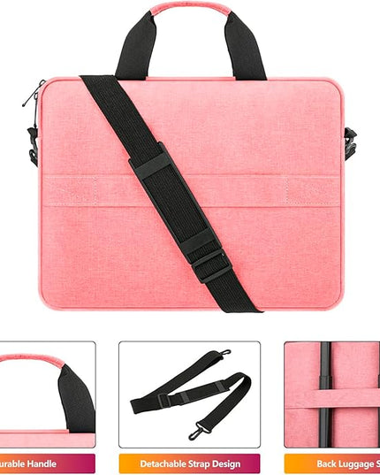Laptop Case Shoulder Bag for 14 Inch MacBook Pro, 15 Inch Macbook A1707/A1990/A2941/A3114, 14-15 Inch Laptop Computer, Protective Polyester Computer Portable Bag Briefcase with Handle, Pink