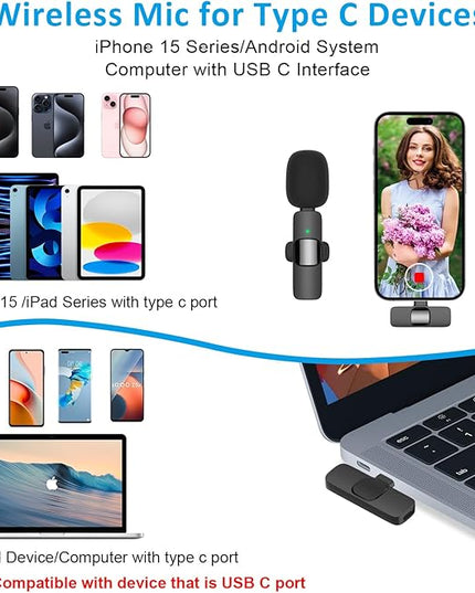 MAYBESTA Professional Wireless Lavalier Lapel Microphone for iPhone Android - Bluetooth Mini Phone Microphones for Video Recording - 2 Clip on Mics with USB C Interface for Tiktok YouTube Vlog