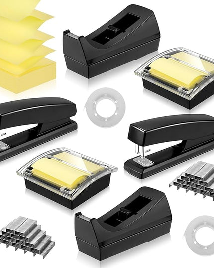 Queekay Office Stapler Set Desk Accessory Kit 16 Pieces Desk Staplers Tape Dispenser Sets Pop up Notes Pop up Sticky Notes Desktop Tape Dispenser 2000 Pcs 24/6 Staples