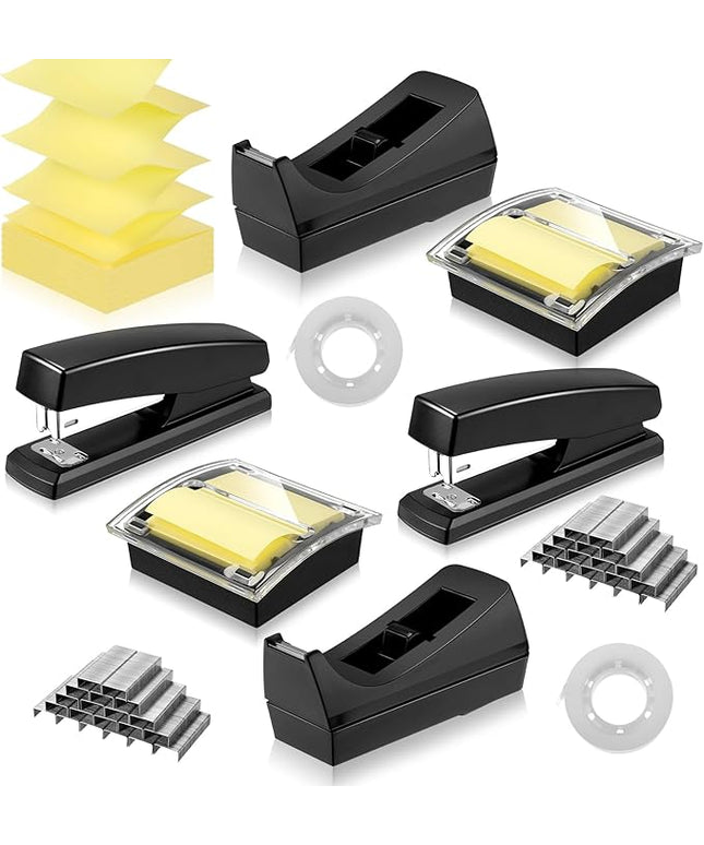 Queekay Office Stapler Set Desk Accessory Kit 16 Pieces Desk Staplers Tape Dispenser Sets Pop up Notes Pop up Sticky Notes Desktop Tape Dispenser 2000 Pcs 24/6 Staples