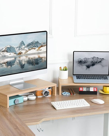 TEAMIX 2 Pack Monitor Stand Riser-20 inch, Wooden Desktop Riser for TV/PC/Laptop/Printer, Cozy Monitor Riser with Storage, Computer Stand Space-Saving
