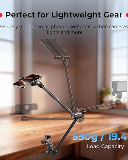 SMALLRIG Desktop Magic Arm Support with Crab-Shaped Clamp Kit, Aluminum Alloy, 24.3x4.5x1.1 in, 0.6lb Payload, for Smartphones, Webcams, Action Cameras, 5624