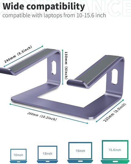SOUNDANCE Laptop Stand, Aluminum Computer Riser, Ergonomic Laptops Elevator for Desk, Metal Holder Compatible with 10 to 15.6 Inches Notebook Computer, Purple