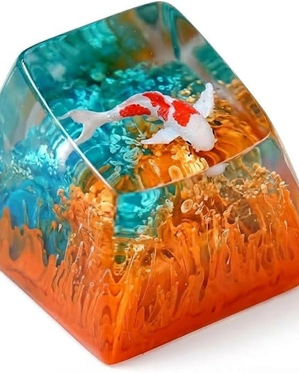 Kohaku Koi Fish Artisan Keycap Orange and Blue Ocean Coral Reef R1 SA Profile Custom Keycaps 1U ESC Handmade Gaming Resin Key Cap Cherry MX Switch Compatible Mechanical Keyboard Koi Lover Gift