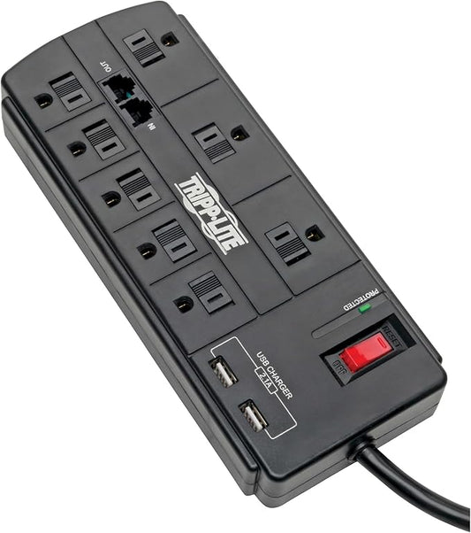 TRIPP LITE USB Charging Computer Surge Protector (TLP88TUSBB) - Black
