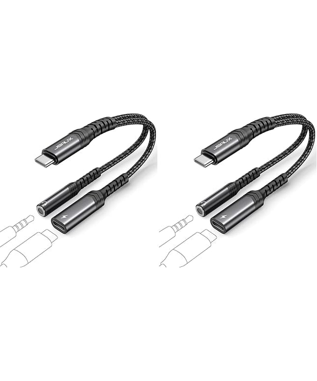 JSAUX USB C to 3.5mm Headphone and Charger Adapter,2-in-1 USB C to Aux Audio Adapter with PD 60W Fast Charging Compatible with iPhone 15 pro max/15 pro/15 Plus /15-Black (Pack of 2)