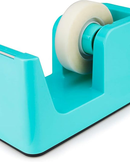 ABEL SimpleWork Desktop Tape Dispenser, Aqua, 1 in Core, Non-Skid Weighted Base, Tape Cutter for Office, Home, School, and Crafts