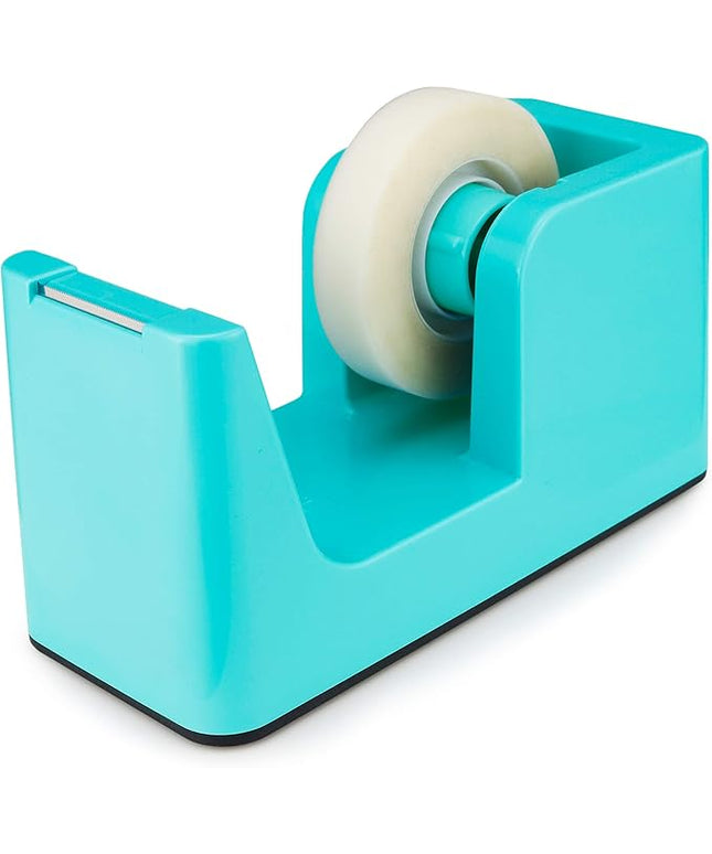 ABEL SimpleWork Desktop Tape Dispenser, Aqua, 1 in Core, Non-Skid Weighted Base, Tape Cutter for Office, Home, School, and Crafts