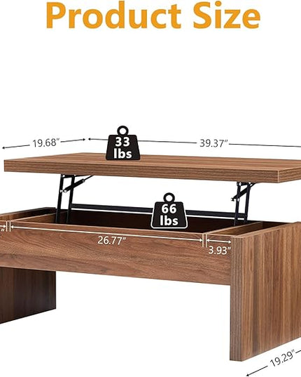 Small Lift Top Coffee Table, Wood Rectangle Coffee Table with Lifting Top and Hidden Storage Compartment, Mid Century Modern Center Tables for Small Space, Living Room, Office (Walnut)