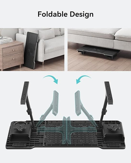 Newtral Laptop Bed Tray Desk, Height & Angle Adjustable Foldable Laptop Stand w/Cup Holder, Mousepad, Laptop Table Bookstand for Gaming, Working, Sofa & Office Chairs Use (Black, Upgrade)