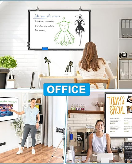 H-Qprobd 36"x24" White Board for Wall Double-Sided Magnetic Dry Erase Board with Black Aluminum Frame, Presentation Whiteboard Suitable for Home, Office, Classroom & Kitchen