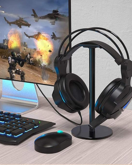 Deear Headphone Stand Gaming Headset Holder Universal Aluminum Metal Headphone Holder Hanger with Aluminum Supporting Bar Flexible Headrest ABS Solid Base for All Headphone,Black, HSB3602
