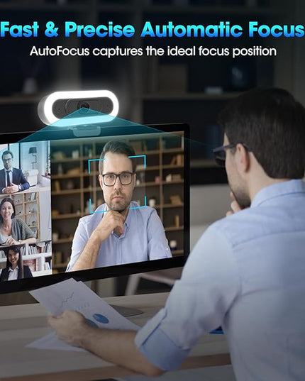 ToLuLu Streaming Webcam 2K 50FPS Web Cam, LED RGB Webcam with Microphone and Light, Autofocus Computer Camera with Cover and Tripod, Plug-Play USB Web cam for PC Desktop/MacBook Gaming Video Calling
