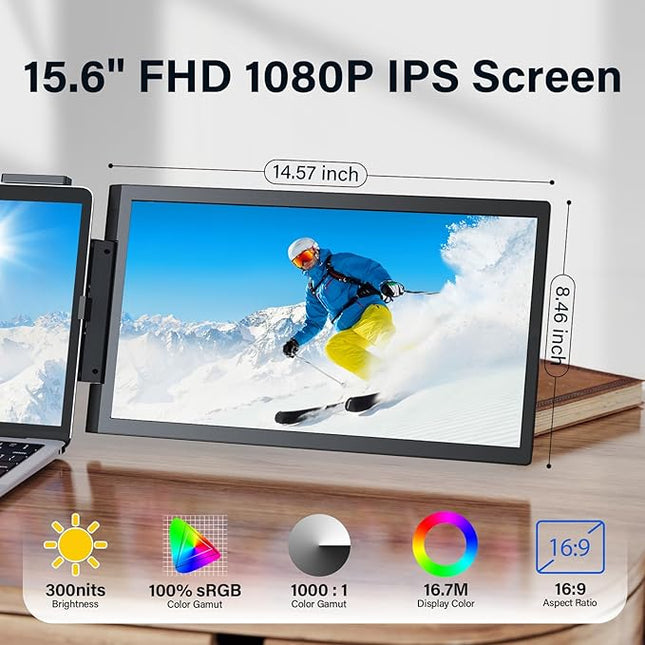 MAGICRAVEN Laptop Screen Extender, 15.6" FHD 1080P IPS Portable Monitor for Laptop 14-16.5" with USB-C/HDMI Port, Plug and Play Attachment Screen Extender for Windows/Mac/Android/Switch/PS5/Xbox