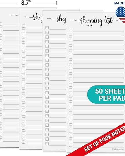 321Done 4-Pack Shopping List Notepad, 3.7x8.5 - Made in USA, Handheld Grocery List, Store, Market - Pad for Planning, Organizing, Meal Prep