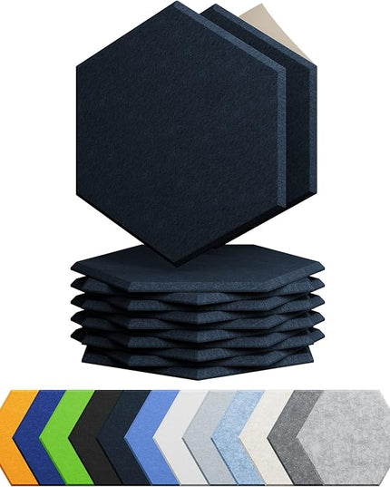 12 Pack Acoustic Panels Self Adhesive Sound Proof Foam, High Density Sound Acoustic Panel, 12X10.23X0.4 Inch Hexagon Panels in Home, Office, Reccording Room, Studio,and more(Dark Blue)