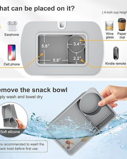 Tablet Stand Pillow with Snack Bowl, iPad Lap Holder for Hands-Free Reading and Relaxation on Bed,Couch,Recliner, 360° Rotating Clip for 4.7-13" Kindle,eBook,Tablet,iPhone (Light Gray)