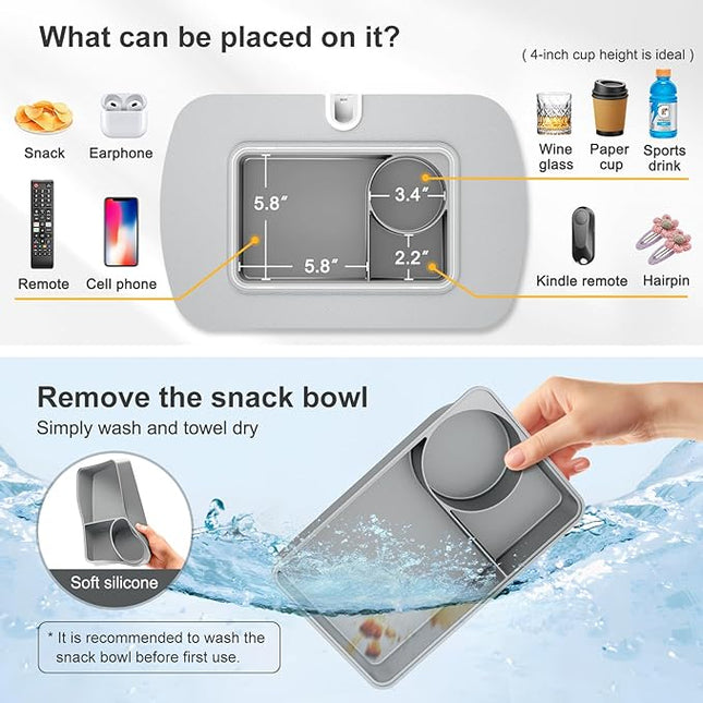 Tablet Stand Pillow with Snack Bowl, iPad Lap Holder for Hands-Free Reading and Relaxation on Bed,Couch,Recliner, 360° Rotating Clip for 4.7-13" Kindle,eBook,Tablet,iPhone (Light Gray)