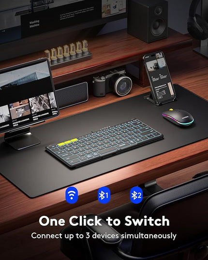 Foldable Keyboard and Mouse, Samsers KM08X Folding Bluetooth Keyboard Mouse Combo with Backlight, 2.4G + BT5.0 x 2, Full-Size Travel Keyboard & Portable Wireless Mouse for Windows iOS Mac OS Android