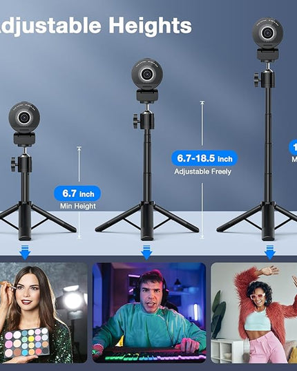 EMEET SmartCam S800-4K Webcam with Tripod for Streaming, Sony 1/2'' Sensor, Supports HDR, PDAF&TOF Dual-autofocus, 1080P@60FPS, Adjustable Heights with 360° Swivel Head, Perfect for Live Streaming