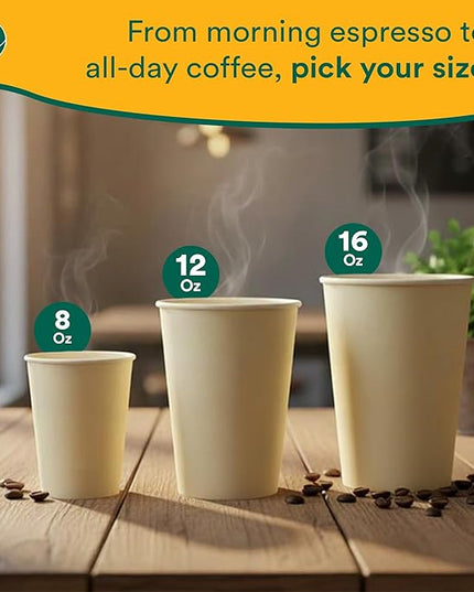 ECO SOUL 100 Pack 12 oz Disposable Coffee Cups Eco-Friendly, Biodegradable, Compostable, Leak-free & Sturdy To Go Hot Drink Travel Bagasse Cup for Tea, Chocolate, Party, Picnic & Cafe, Office & Home