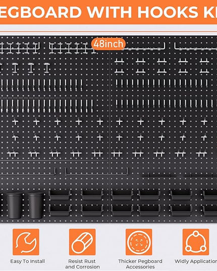 INCLY 48x36 Inch Metal Peg Board Kit with 1/4" Pegboard Hooks Accessories, 6PCS Peg Board Panels and 234PCS Black Pegboard Wall Organizer Tool Storage System for Garage Workbench Shed