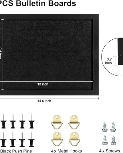 TORASO Cork Board Bulletin Board, Cork Boards for Walls with Pins, Eye Bolts, gaskets, Screws, Pin Board for Office, School and Home (All Black, 11“x14.5” - 2p)