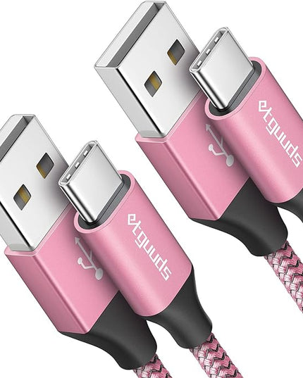 etguuds USB A to USB C Cable 4ft, 2-Pack, 3A Fast Charging Type C Charger Cord for iPhone 17 16 15 Pro Max 16e 17 Air, Samsung Galaxy S25 S24 S23 S22 S21 S20 A17 A16 A56 A55 Flip Fold, Pink