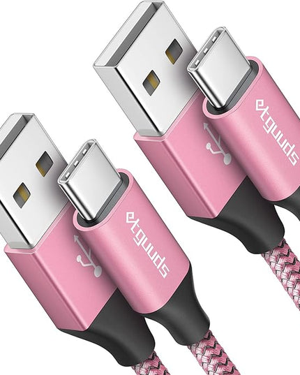 etguuds USB A to USB C Cable 6ft, 2-Pack, 3A Fast Charging Type C Charger Cord for iPhone 17 16 15 Pro Max 16e 17 Air, Samsung Galaxy S25 S24 S23 S22 S21 S20 A17 A16 A56 A55 Flip Fold, Pink