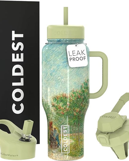 Coldest Tumbler with Handle and Straw, 100% Leak Proof Insulated Tumbler with Lid and Straw (3 Lids), Stainless Steel Tumblers for Women & Men, Cup Holder Friendly Base, 36 oz (Courting Couples)