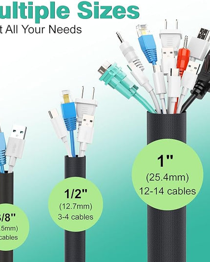 UOMTFAI Dog and Cat Cord Protector 10ft - 1inch, Flexible Cable Sleeve for Easy Cord Management, Protects Cables from Pets Chewing, Ideal for USB, Power, Audio and Video Cords - Black