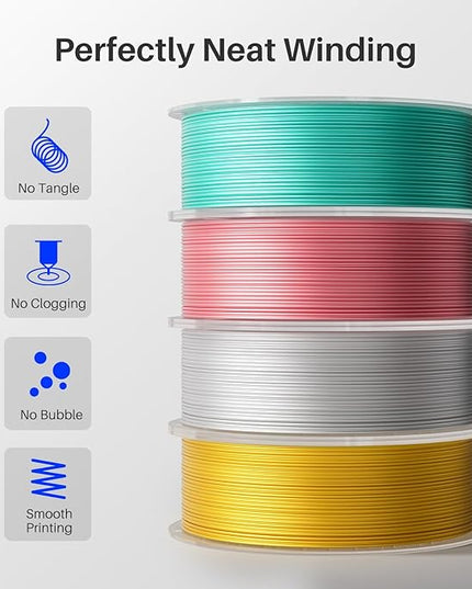 ELEGOO 250g Silk PLA Filament Bundle 1.75mm, 4 Colors 3D Printer Filaments Dimensional Accuracy +/- 0.02mm, 4 Pack 250g Spool, Silk Gold/Silk Silver/Silk Bronze/Galaxy Black