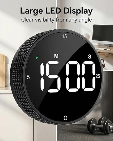 Rechargeable Magnetic Kitchen Timer, LED Countdown/Count-Up Timer, Supports USB-C Charging, with Loud Alarm, 3 Preset Quick Times (5/15/25m), Perfect for Kitchen Cooking, Studying, and Fitness