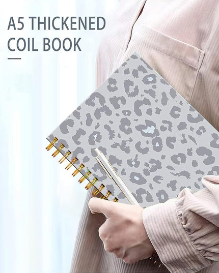 iampanda Spiral Journal Notebook,Strong Twin-Wire Binding with Premium Paper for Girl Women,Luxury Cheetah 60 Sheets A5 College Ruled Notebook/Journal,Perfect for School Office Home Gifts,Gray Leopard
